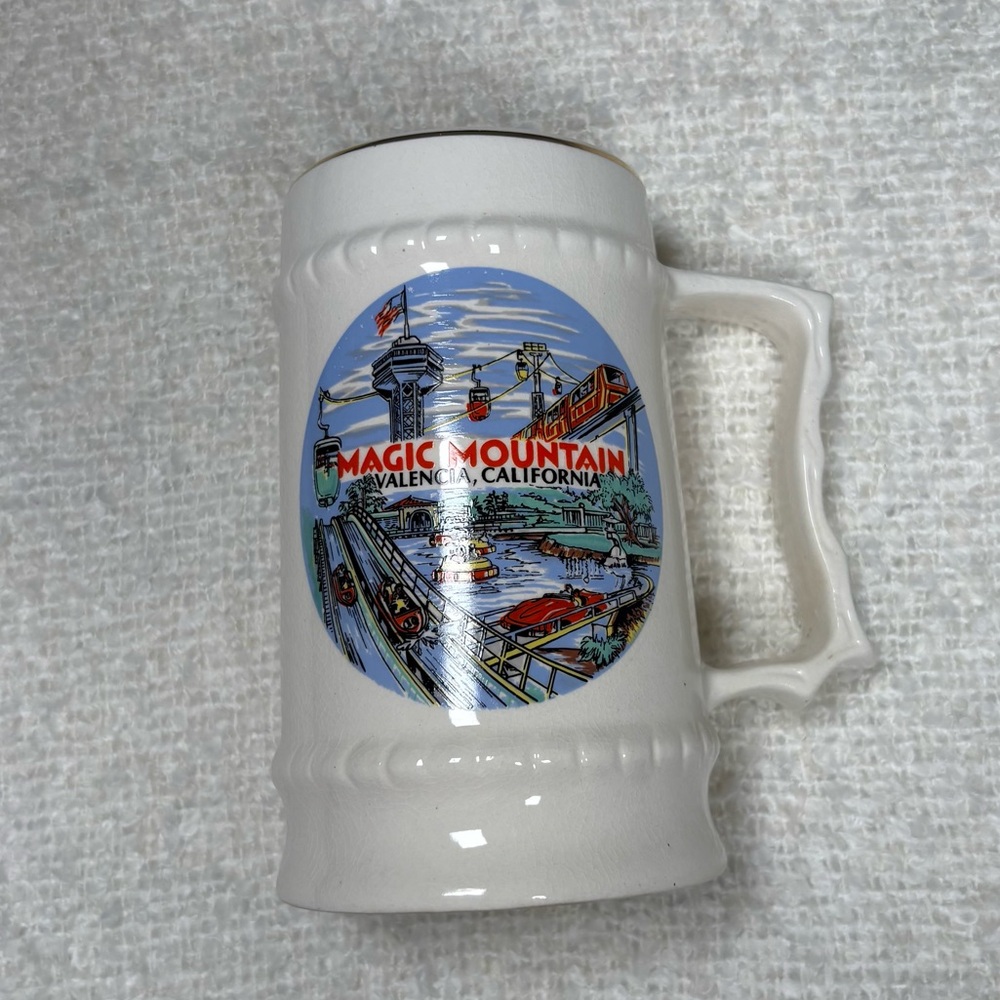 magic mountain valencia california vintage tall ceramic mug souvenir collectible
